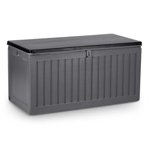 Plonos Gartenbox Auflagenbox Aufbewahrungsbox Kapazität 270l Kissenbox Outdoor Sitzbank Wetterfest Abschließbar mit Deckel 109 x 51,5 x 55 cm Grau