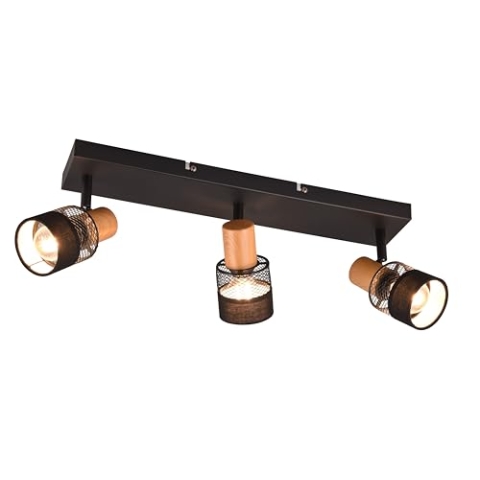 Trio Leuchten Spotbalken Nandini 811700332, Metall Schwarz matt, Holz, Schirm Stoff/Metall Schwarz, exkl. 3x E14