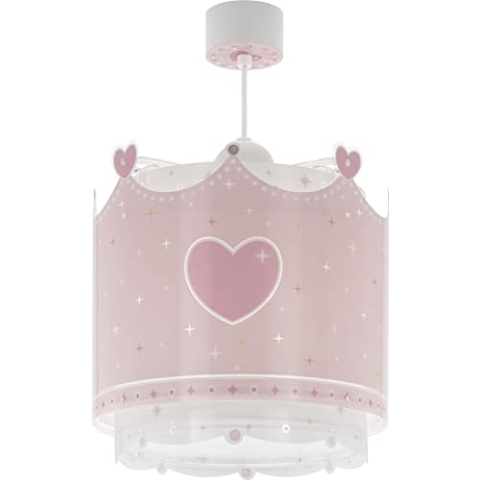 Dalber Lampe kinderzimmer, kinderlampe Pendelleuchte Hängelampe, Deckenleuchte Kinder, Deckenlampe kinderzimmer Little Queen Krone Rosa, 61102, E27