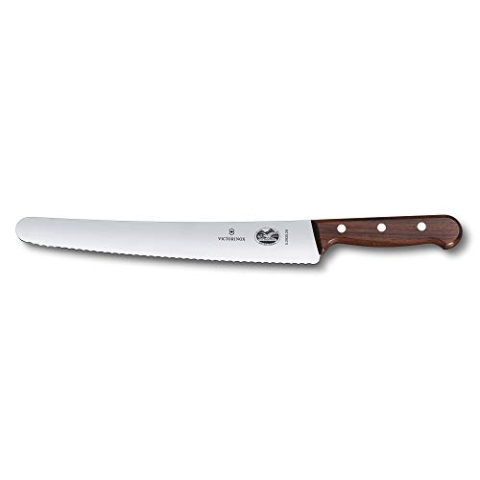 Victorinox Wood, Brot- und Konditormesser, Küchenmesser, Wellenschliff, Extra Scharfe Klinge, Swiss Made, Rostfreier Stahl, Holzgriff