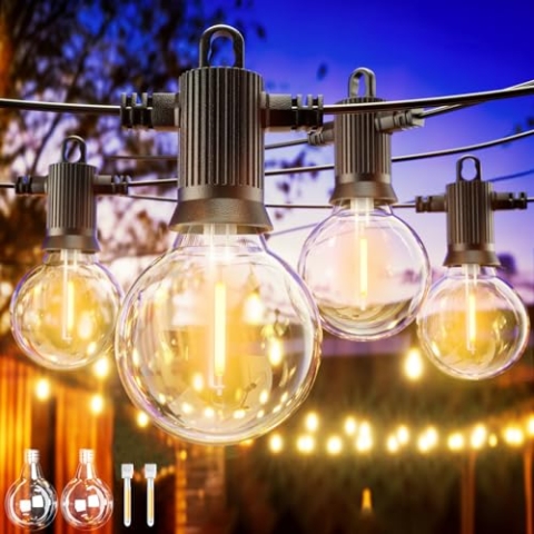ZOTOYI 30M Lichterkette Außen Glühbirnen, G40 50 Birnen 2 Ersatzbirnen Outdoor Lichterketten Glühbirnen IP65 Wasserdicht Lichterkette für Garten,Terrasse,Bäume,Hof, Patio,Party