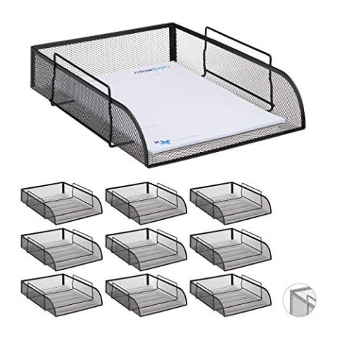 10 x stapelbare Dokumentenablage, Büro Briefablage aus Metall für DIN A4, Schreibtischablage BxT 26x33,5cm, schwarz