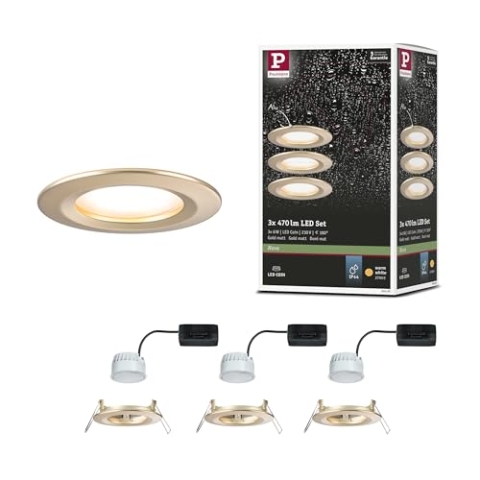 Paulmann 92405 LED Einbauleuchte Nova Coin IP44 rund 78mm Coin 3x6W 3x470lm 230V 2700K Gold matt