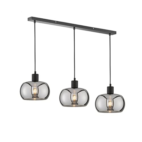 Fischer & Honsel | Pendelleuchte, Dima | sandschwarz| Glas| rauchfarben| L: 110,00 cm, B: 22,00 cm| Ausl. Decke: 160,00 cm| 3x E27 max. 40,0 Watt| 60901
