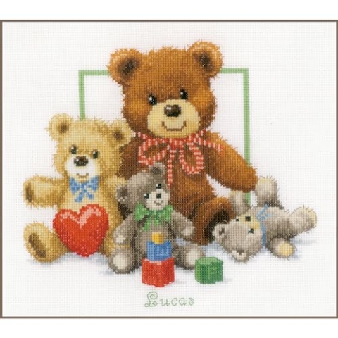 Vervaco Gezählter Kreuzstich Stickpackungen DIY Stickbilder Kuschelige Bären Wanddekoration Handarbeit Set für Erwachsene Kreatives Handwerk ca. 25 x 21 cm Kreuzstichbilder Set Hausdeko