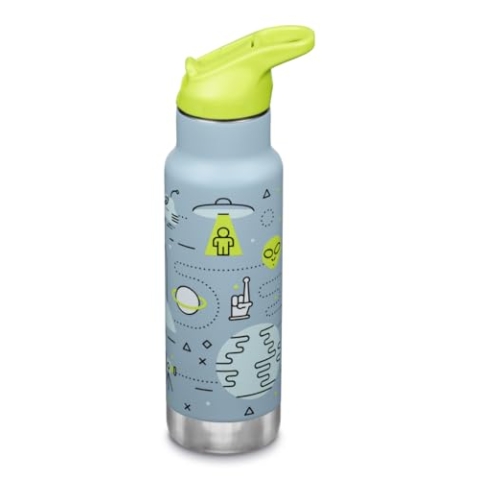 Klean Kanteen Kinder Isolierflasche, 355ml, Edelstahl, Flip Sport Cap mit Trinkhalm, Blau-Grün