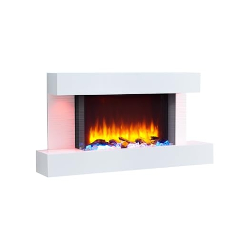 BALDERIA Aieda Elektrokamin - Elektrischer Wandkamin mit Heizung 1000/2000 W, realistischer 3D-Flammeneffekt, LED-Beleuchtung, Fernbedienung programmierbar, Timer, Thermostat - Weiß