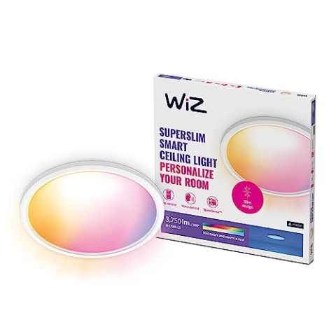 WiZ Tunable White and Color Superslim Deckenleuchte (32 W, ø 54,5 cm), LED Leuchte mit 16 Mio. Farben oder warm- bis kaltweißem dimmbarem Licht, smarte Lichtsteuerung über WLAN per Stimme/App, weiß