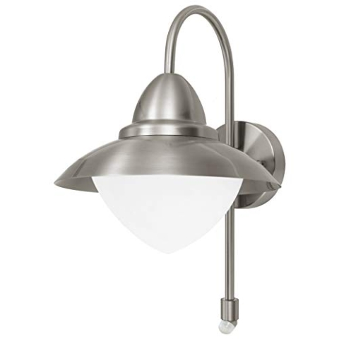 EGLO Außen-Wandlampe Sidney, 1 flammige Außenleuchte, Sensor-Wandleuchte aus Edelstahl, Glas: Weiß, opal-matt, Silber, E27 Fassung, inkl. Bewegungsmelder, IP44