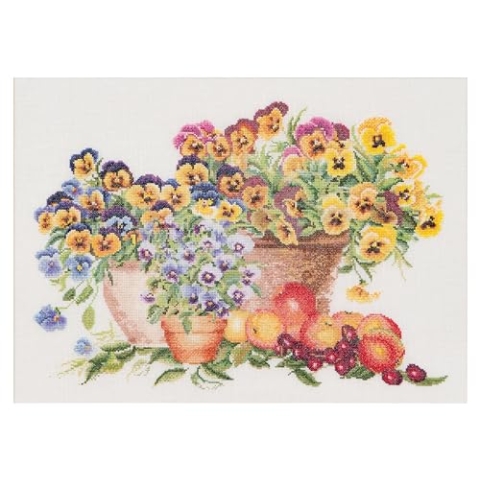 Thea Gouverneur - Kreuzstich-Set - Stiefmütterchen - Leinen - 32 Count - Für Erwachsene - 2083