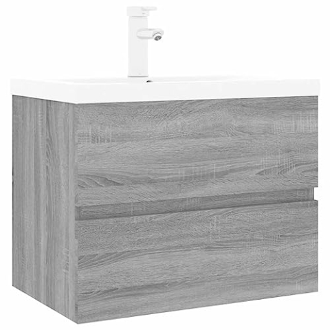 vidaXL Waschbeckenschrank mit Einbaubecken Grau Sonoma Holzwerkstoff, Waschbecken Unterschrank, Badezimmerschrank, Waschtischunterschrank