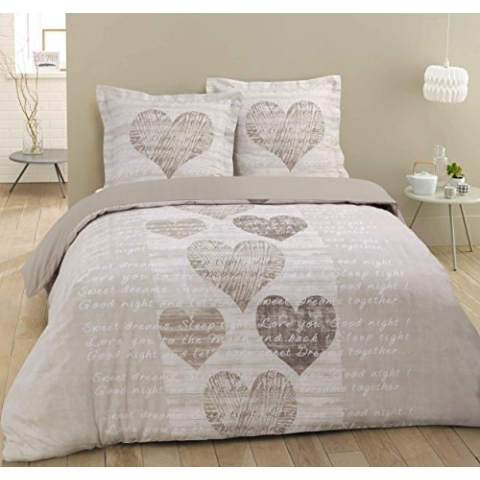 Vision - Bettwäsche Alice – Bettbezug 260 x 240 cm mit 2 passenden Kissenbezügen 65 x 65 cm – Beige - 100% Baumwolle