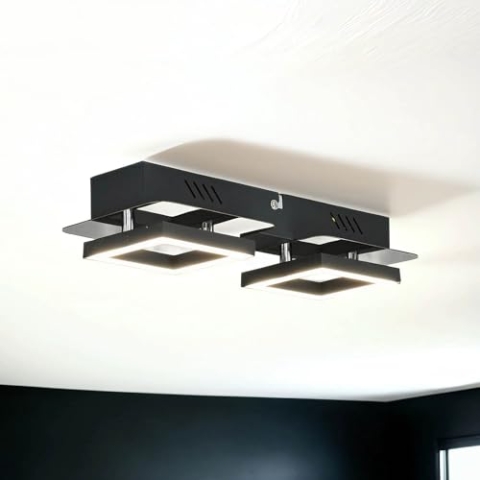 Licht-Erlebnisse LED Deckenlampe Edelstahl in Schwarz Chrom Wohnzimmer Küche B:28 cm 4200 K 600 lm neutralweiß Moderne Deckenleuchte Flur LEON