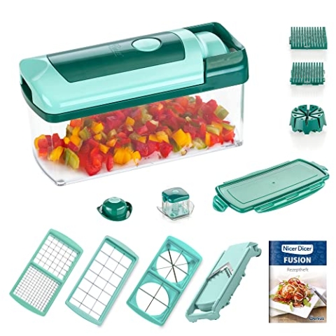 Genius Nicer Dicer Fusion | 13 Teile | smaragdgrün | Alles-Schneider | Hobeln | Würfeln | Schneid-Gerät | TV-NEU, 26.5 x 11.5 x 14.5 cm