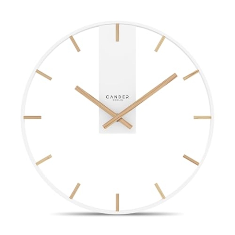 Cander Berlin JOVIA Vintage Wanduhr lautlos 33 cm Metall Holz ohne Ticken groß modern weiß Wohnzimmer Küche