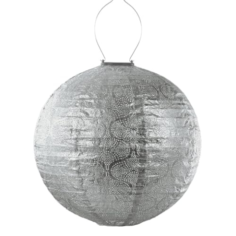 LUMIZ Solarlaterne - für Außen - Tigres - Runden - Gartenbeleuchtung - Solarlampen - Gartendeko - 40cm - Silber