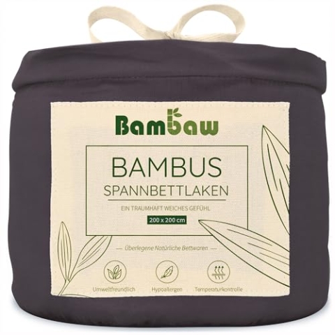 Bambaw - anthrazit Spannbettlaken 200x200 cm - Bambus Spannbettlaken - hypoallergen - weiche und atmungsaktive Spannbetttücher 200x200 cm - für Sommer und Winter - Spannbetttuch Allergiker - anthrazit