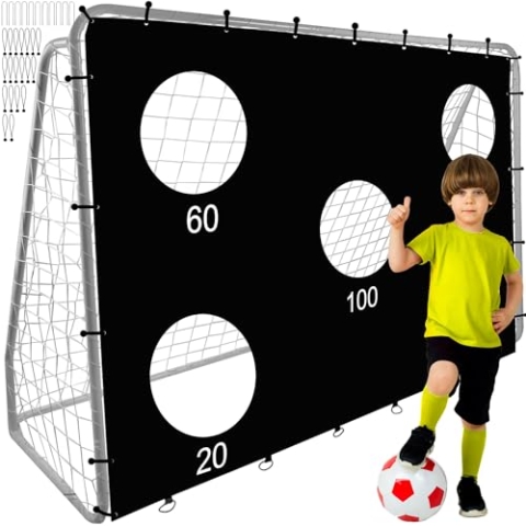 TRIZAND Fussballtore für Garten Kinder mit Zielwand 240x170x85 cm - Fußballtor perfektes Training für Kinder und Jugendliche - Torwand mit 5 Schusslöcher - Stabiles Stahlgestell 21268