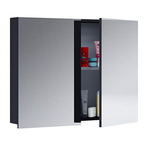VCM Badschrank zeitlos | Maße ca. H. 59 x B. 60 x T. 12 cm | Zwei Drehtüren | Spiegelschrank - Badinos 59 x 60 cm Schwarz