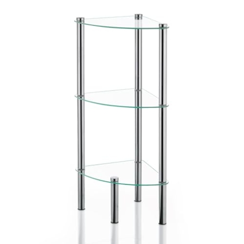 Kela 18050, Eckregal, 3 Etagen, Metall/ Sicherheitsglas, 28,5x 28,5x 76 cm, Ole, Verchromt