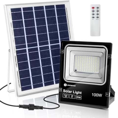 Aigostar 100W Solar Strahler Außen,Superhelles LED Flutlichter mit Solarpanel,Kaltweiß 6500K,IP66 Schutzgrad Solarstrahler Scheinwerfer Außenstrahler für Garten,Tür, Hof, Garage, etc.