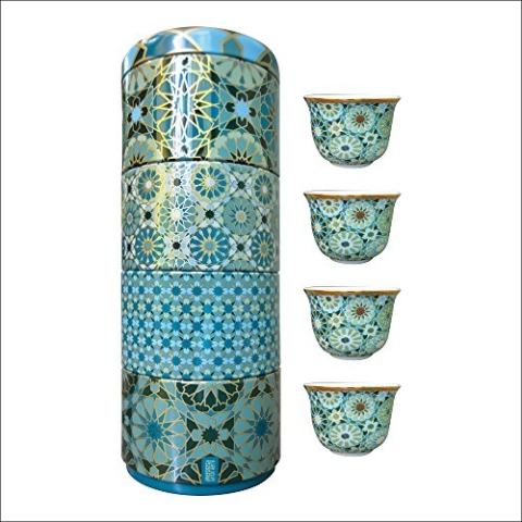 images d´ orient Tin Box with 4 Coffee Cups Blechdose mit 4 Porzellan Kaffeetassen Andalusia 60ml, Images d`Orient:Andalusia