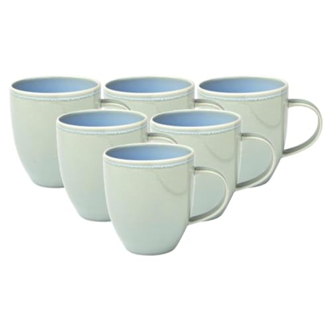Villeroy & Boch like. by Crafted Blueberry Becher mit Henkel 6er Set, 350 ml, Kaffeebecher mit Reaktivglasur, Premium Porzellan, Türkis, 19-5169-9651