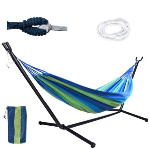 ISO TRADE Hängematte mit Gestell 200x150cm bis 150 kg - Gartenhängematte für 2 - Personen Pulverbeschichteter Stahlrahmen - Hängematte Outdoor auf der Terrasse und dem Balkon 10198