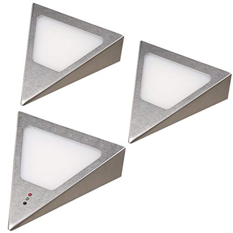 kalb | LED Unterbauleuchten Dreieck mit Sensor - Dimmer Einbaustrahler Einbauspot Edelstahl gebürstet, Auswahl:3er Set warmweiss
