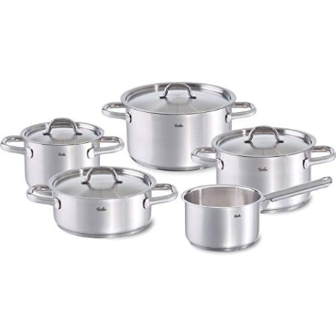 Fissler Family Line/Edelstahl-Topfset, 5-teilig, Kochtopf-Set, Töpfe mit Deckel, spülmaschinen-geeignet, Induktion, alle Herdarten (3 Kochtöpfe, 1 Bratentopf, 1 Stielkasserolle-deckellos)