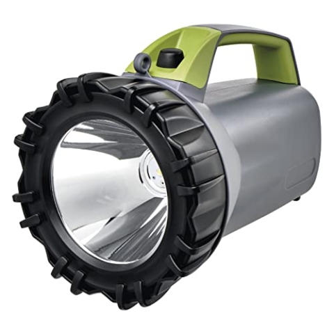 EMOS Aufladbarer LED Handscheinwerfer 750lm Helligkeit, 470m Leuchtweite, 3 Lichtmodi, Powerbank-Funktion, 4000 mAh Akkulampe inkl. Netzteil, Auto-Ladeadapter und Tragegurt, Leuchtdauer 30 St.