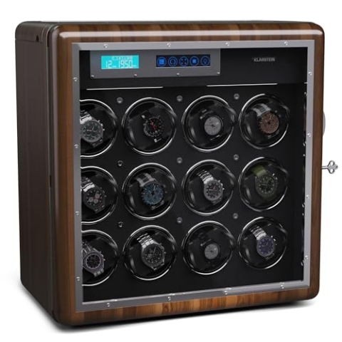 Klarstein Uhrenbeweger für Automatikuhren, Automatik-Uhrenbeweger für 12 Uhren, Automatikuhr Uhrenbeweger mit Acryl-Tür, Automatischer Uhrenbeweger, Blaue LEDs, Watch Winder mit 5 TPD Einstellungen