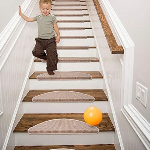Qingbei Rina 22x65 cm Treppenstufen Matten,15 Stück Stufenmatten Beige Innen rutschfeste Klebeband für Holzstufen Set für Boden Rutschschutz selbstklebend Antirutsch Teppich