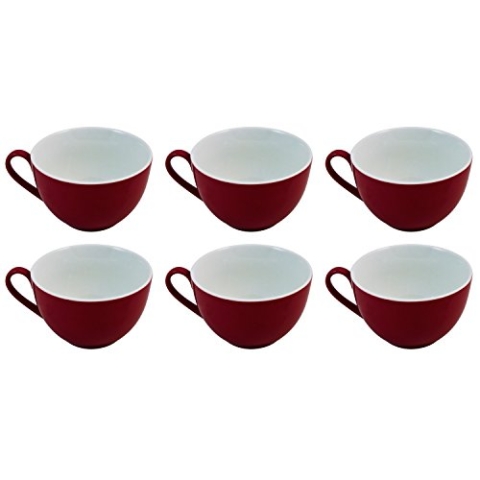 Ritzenhoff & Breker Doppio Kaffeetassen, 6er Set, Kaffee Obertassen mit farbigem Rand, Teetassen für buntes Mix & Match, Porzellan, Rot, 200 ml, 516104