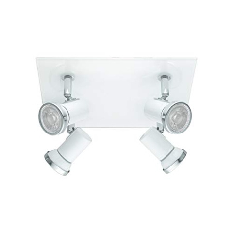 EGLO Deckenlampe Tamara 1, 4 flammige Deckenleuchte, Deckenleuchte Bad, Badezimmer Lampe aus Metall in Weiß und Chrom, Glas, Deckenstrahler, Spots inkl. GU10 Leuchtmittel, warmweiß, IP44
