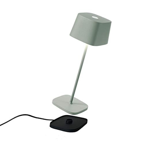 Zafferano, Ofelia Lampe, Kabellose, Wiederaufladbare Tischlampe mit Touch Control, Auch für den Außenbereich Geeignet, Dimmer, 2700-3000 K, Höhe 29 cm, Farbe Salbei