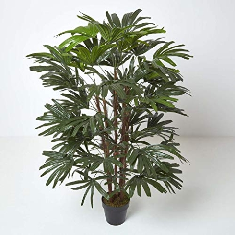 Homescapes große künstliche Steckenpalme Rhapis Excelsa, naturgetreue Kunstpflanze im Topf, hochwertige Dekopflanze, Indoor-Pflanze, 150 cm