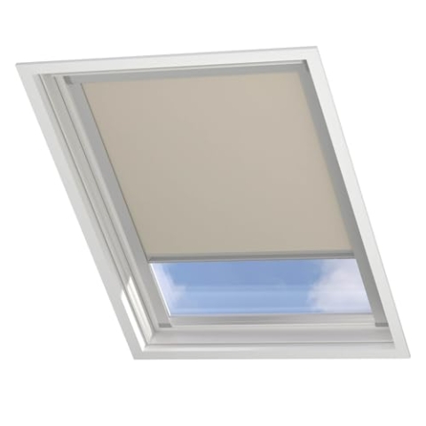 Radeco® Dachfenster verdunkelungsrollo für Velux PK06 Sand mit Führungsschiene, Rollo für dachfenster, velux dachfenster Rollo, verdunklungsrollo für velux.