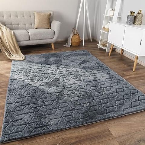 Paco Home Weicher Flauschiger moderner Bubble Wohnzimmer Teppich Hochflor Fell Geometrisches Design Hoch-Tief-Effekt, Grösse:80x150 cm, Farbe:Anthrazit 5