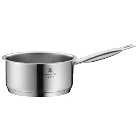 WMF Gourmet Plus Stielkasserolle 16cm ohne Deckel, Kochtopf klein 1,4l, Milchtopf Induktion, Cromargan Edelstahl mattiert, Innenskalierung