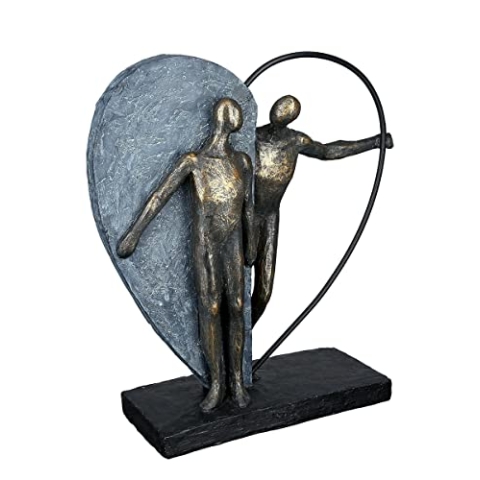 Casablanca modernes Design Gilde Deko Skulptur Figur - Heartbeat - Herzklopfen - Liebe - Metall, Poly bronzefarben, grau - Höhe 31 cm