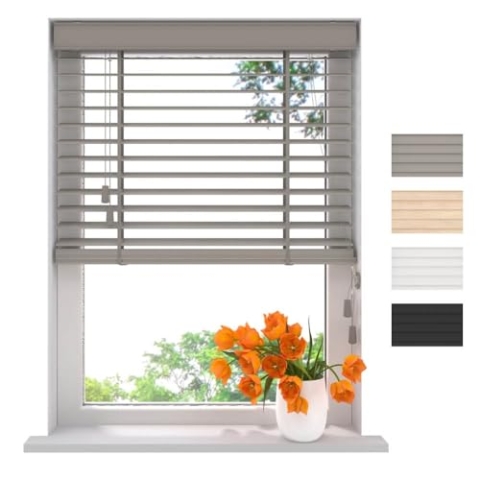 Radeco® Holzjalousie innen hellgrau 150 x 240 cm, 50mm lamellen von Bambus Holz, innenjalousie, Bambus holzjalousie, jalousien, Bambus Jalousie, Fenster jalousien innen