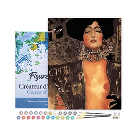 Figured'Art Malen Nach Zahlen Erwachsene Mit Rahmen Judith und Holofernes - Gustav Klimt - Paint by Numbers Basteln DIY Bastelset 40x50cm Leinwand gespannt auf Holzrahmen