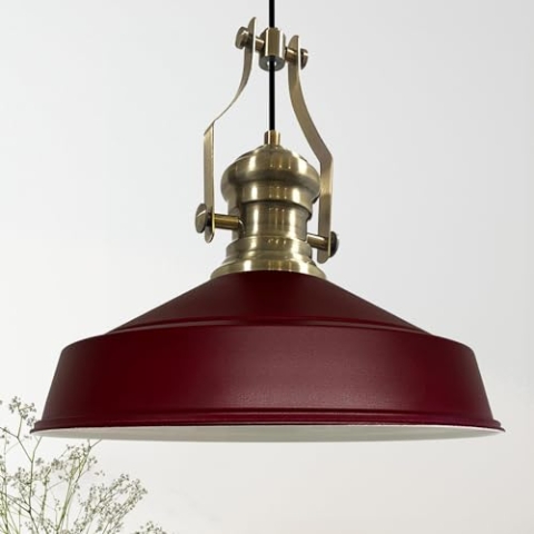 bamyum Neo-Asletl Hängelampe Industrial aus Metall Ø41 cm, Küchenlampe Vintage, Hängelampe Esstisch E27, Pendelleuchte Bordeaux, Wohnzimmerlampe Hängend Vintage, Pendelleuchte Esstisch und Wohnzimmer