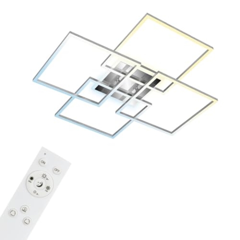 BRILONER - LED Deckenlampe Smart Home, funktioniert mit Alexa, Fernbedienung, LED Lampe, LED Deckenleuchte, Wohnzimmerlampe, Schlafzimmerlampe, Deckenbeleuchtung, 72,4x72,4x8,4 cm, Alufarbig