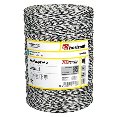 horizont Weidezaunlitze turbomax W6, 1000 m lang, weiß, 6x 0,30 mm TBmax-Leiter, 180 kg Bruchlast, für lange bis sehr lange Zäune mit starkem Bewuchs, Weidezaunband, Breitband Litze, Elektrozaun
