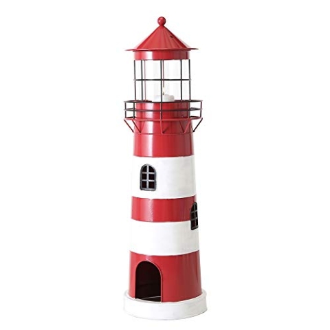 Boltze Laterne - 64 cm hoch - große Deko-Laterne für den Innenraum - rot, weiße Leuchtturm-Laterne aus lackiertem Eisen und Glas
