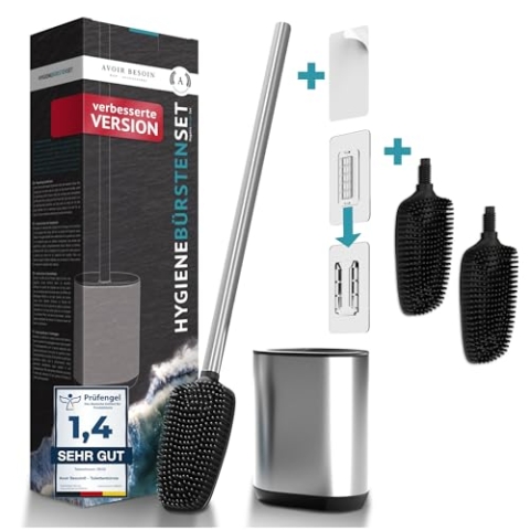 AVOIR BESOIN Premium Klobürste Toilettenbürste Set Silikon Edelstahl mit Lotus Effekt Wandmontage ohne Bohren | Klobesen WC Bürste Bürstenhalter | robust & haltbar