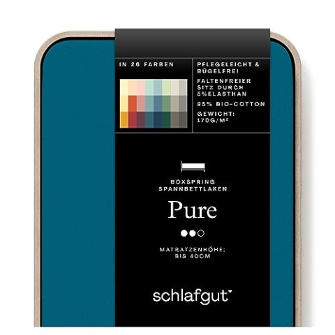 Schlafgut Pure Boxspring Spannbettlaken 180x200cm bis 200x220cm Petrol Deep, Spannbetttuch aus weicher Biobaumwolle