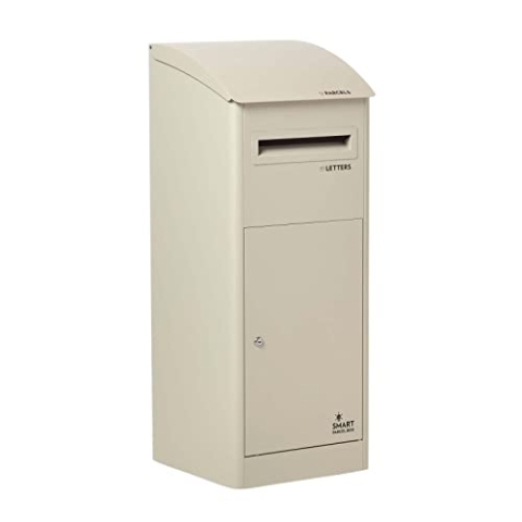 SMART PARCEL BOX Paketbox draussen, Standbriefkasten mit Paketfach, Paketbriefkasten XXL, große Postbox für Pakete Outdoor, Paketkasten mit Schrägdach rostfrei, verzinkter Stahl, 3 Schlüssel, Creme